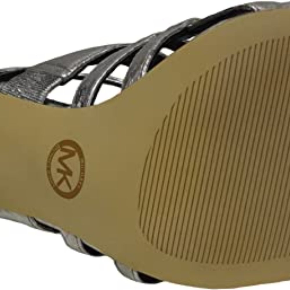 MICHAEL KORS Shiloh Open Toe Metallic Embossed Leather, Silver - Picture 5 of 5